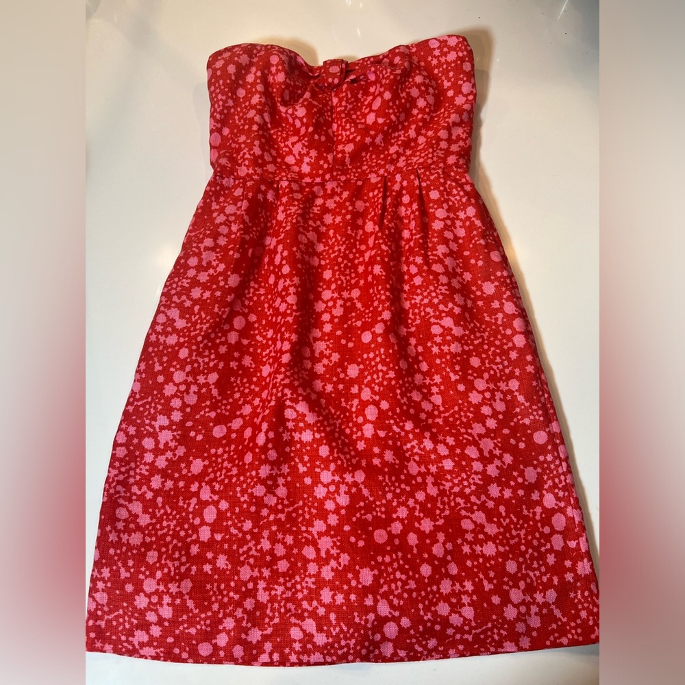 J. Crew Strapless Coral Floral Sheath Dress Size 2